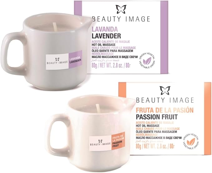 Pack 2 Velas de Masaje BEAUTY IMAGE – Fruta de la Pasión y Lavanda, Grandes