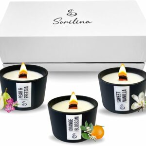 Set 3 Velas Aromáticas de Soja – Vainilla, Azahar y Pera y Fresia