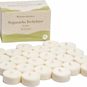 Velas de Té de Soja Pura – Blancas, 24 uds, Ecológicas