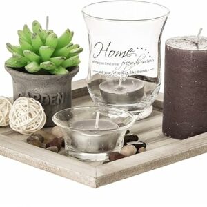Plato Decorativo de Madera Natural ootb – Con Portavelas y Piedras