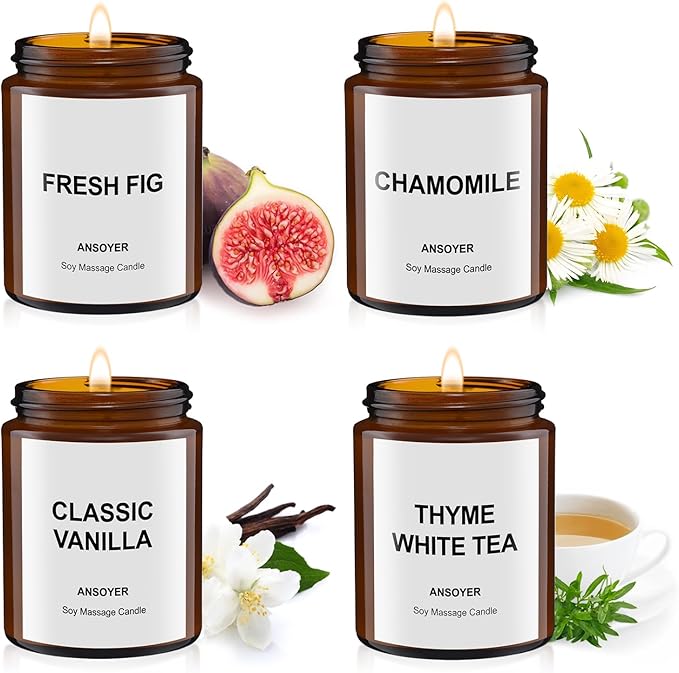 Pack 4 Velas de Masaje – Higos, Manzanilla, Vainilla y Tomillo, 512 g