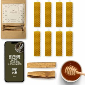 Set 8 Velas de Miel Artesanales + 2 Palo Santo – Ritual y Decoración