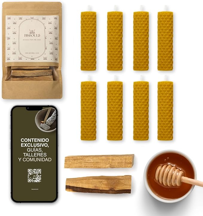 Set 8 Velas de Miel Artesanales + 2 Palo Santo – Ritual y Decoración