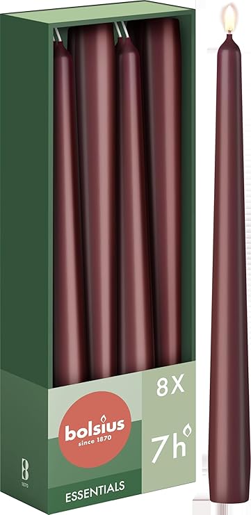 Velas Bolsius Punta Lisa – Burdeos, 8 uds, 24,5 cm, 7 h