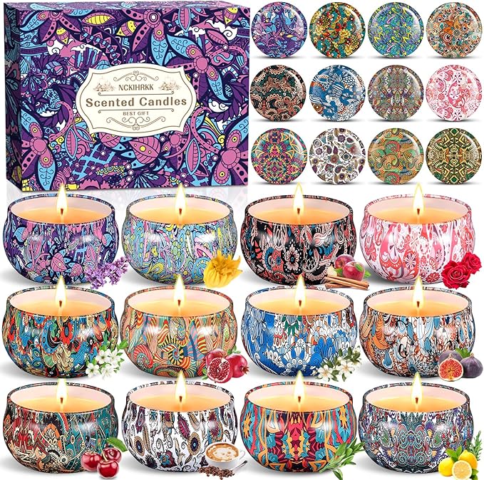 Set 12 Velas Aromáticas de Soja – Regalo Mujer, Cumpleaños y Festivos